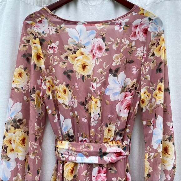 Gorgeous Xtaren Blush Pink Boho Flowy Floral Balloon Sleeve Maxi Dress - Picture 6 of 11